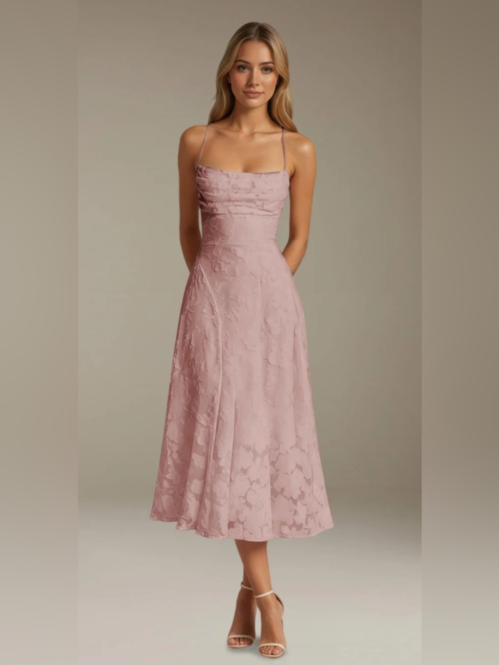 Dusty Pink Floral Spaghetti Strap Dress